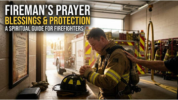 Firefighters gathered in a circle praying around their fire engine during a morning equipment blessing ceremony at the fire station.