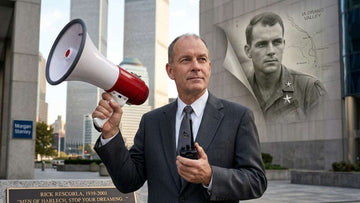 Rick Rescorla leading Morgan Stanley evacuation on 9/11 with bullhorn and walkie-talkie