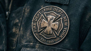 Maltese cross symbol on firefighter badge representing protection, sacrifice, and firefighting tradition
