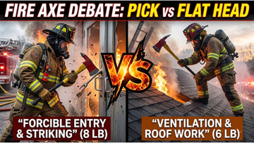 Side-by-side comparison of pick head and flat head fire axes used by firefighters on the fireground