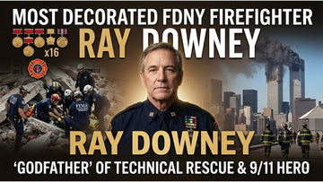 FDNY firefighters approaching World Trade Center towers on September 11, 2001, honoring Ray Downey's heroic legacy