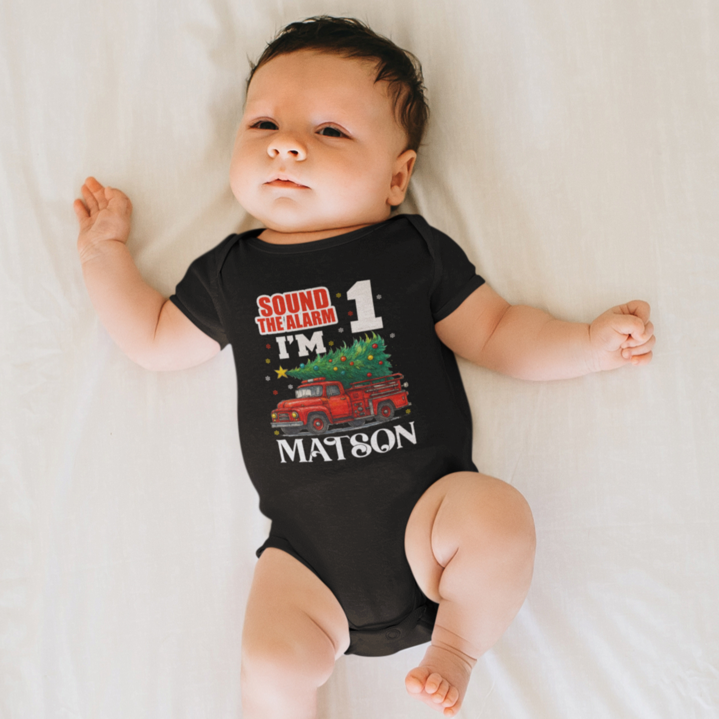 Personalized Firefighter 1st Birthday Onesie - Custom Fire Truck Baby Bodysuit