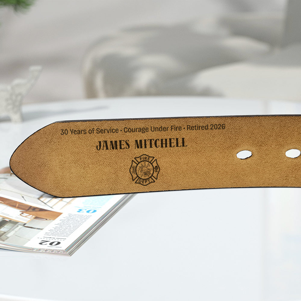 Personalized Firefighter Belt - Custom Retirement Engraved Leather Gift