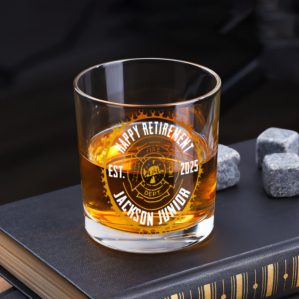 Personalized Firefighter Retirement Whiskey Glass 11oz -Print Side and Bottom