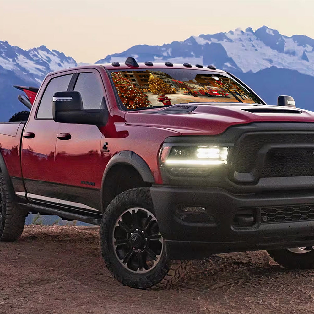 Christmas Fire Truck Windshield Sunshade - Car Sun Shade