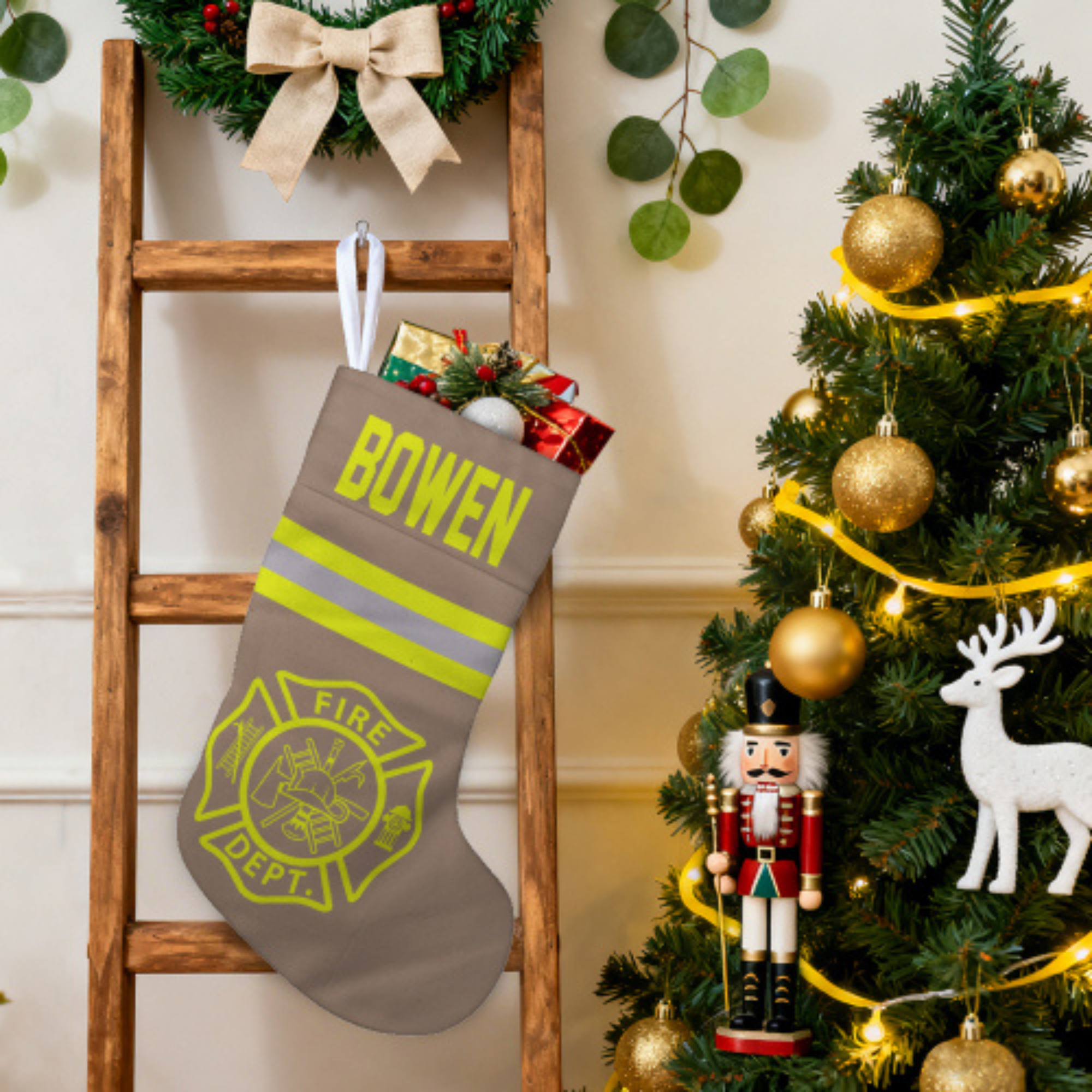 Custom Firefighter Christmas Stocking - Personalized Fire Dept