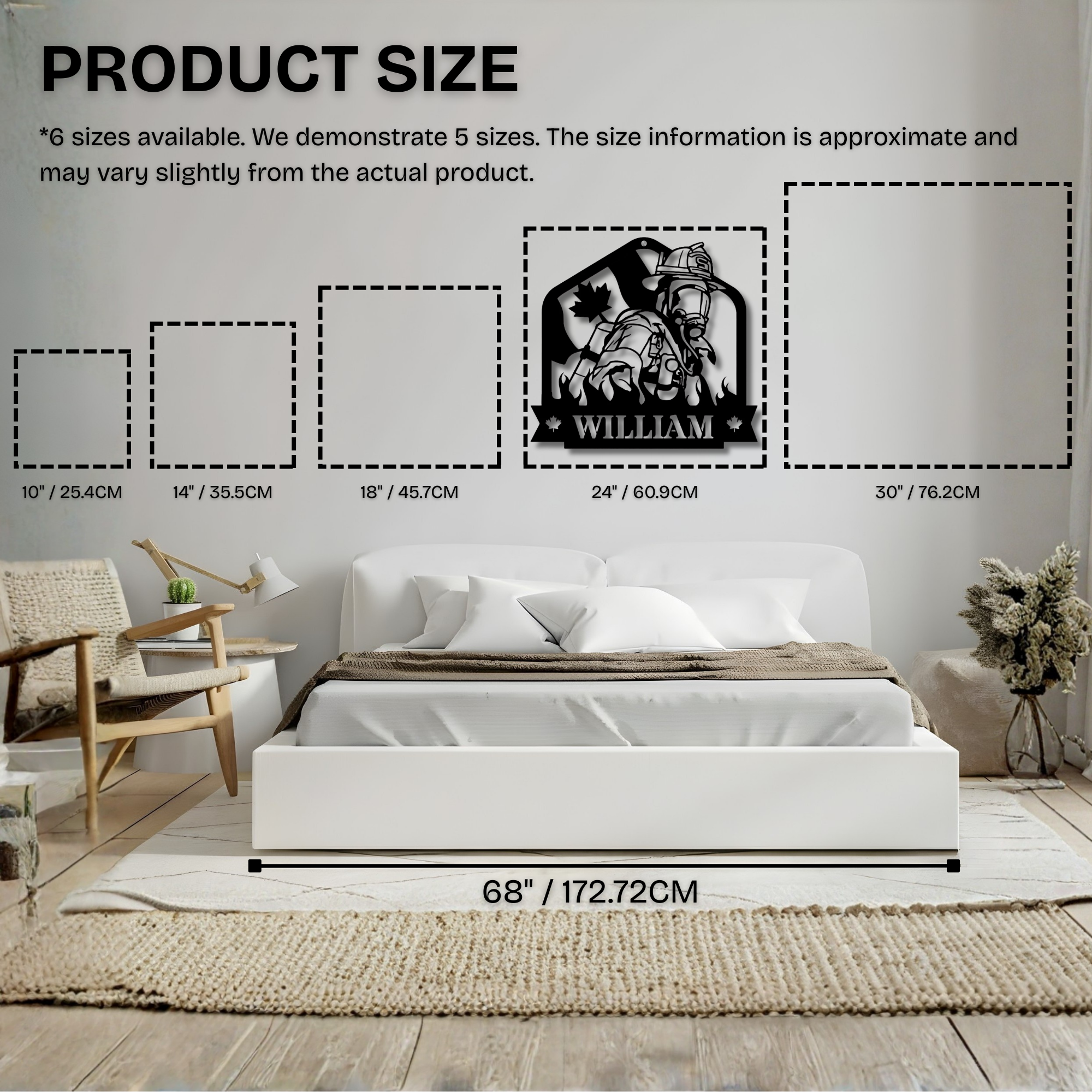 Feuerwehrmaske mit gekreuzten Äxten – Individuelles Namensschild aus Metall – Personalisierte Wanddekoration