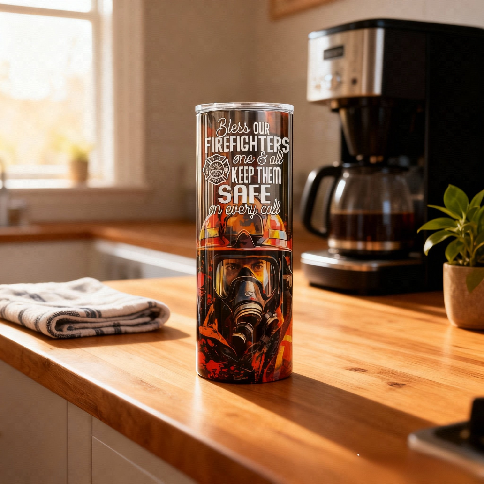 Firefighter Prayer Tumbler 20oz Skinny Tumbler - Bless Our Firefighters Keep Them Safe