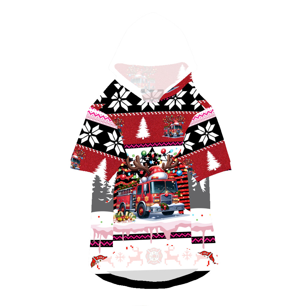 Feuerwehr-Weihnachts-Hunde-Hoodie - Hässlicher Weihnachtspullover für Haustiere