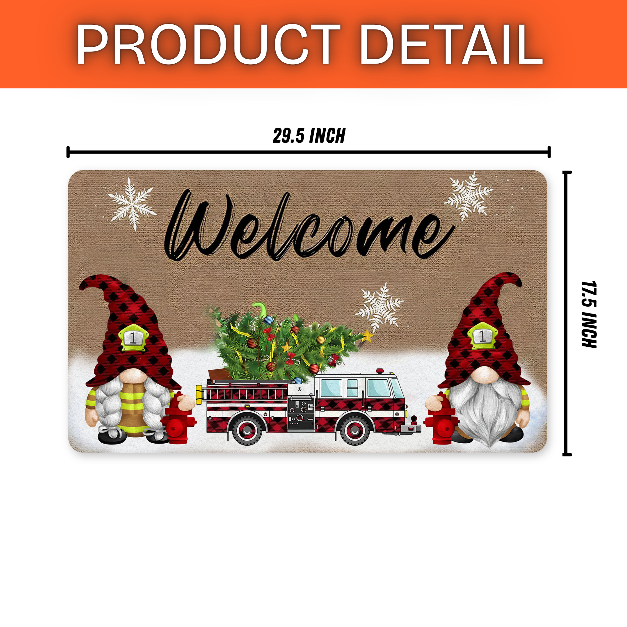 Weihnachts-Feuerwehr-Gnom-Fußmatte - Willkommensmatte mit Feuerwehrauto
