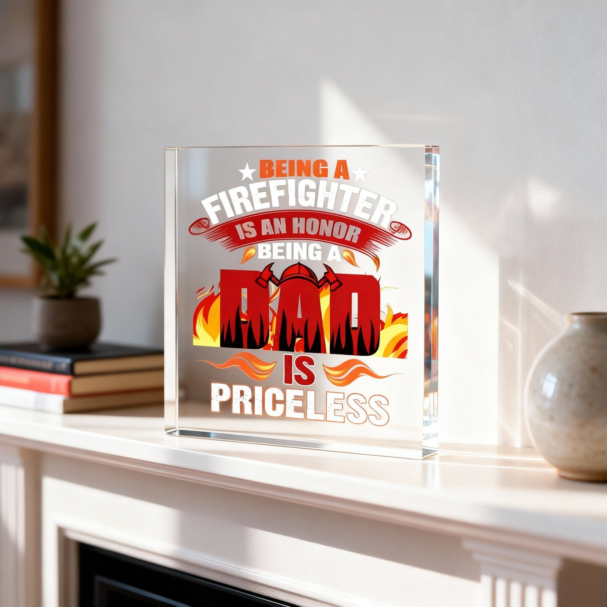 Firefighter Acrylic Plaque - Being a Dad is Priceless Gift Desk Decor
