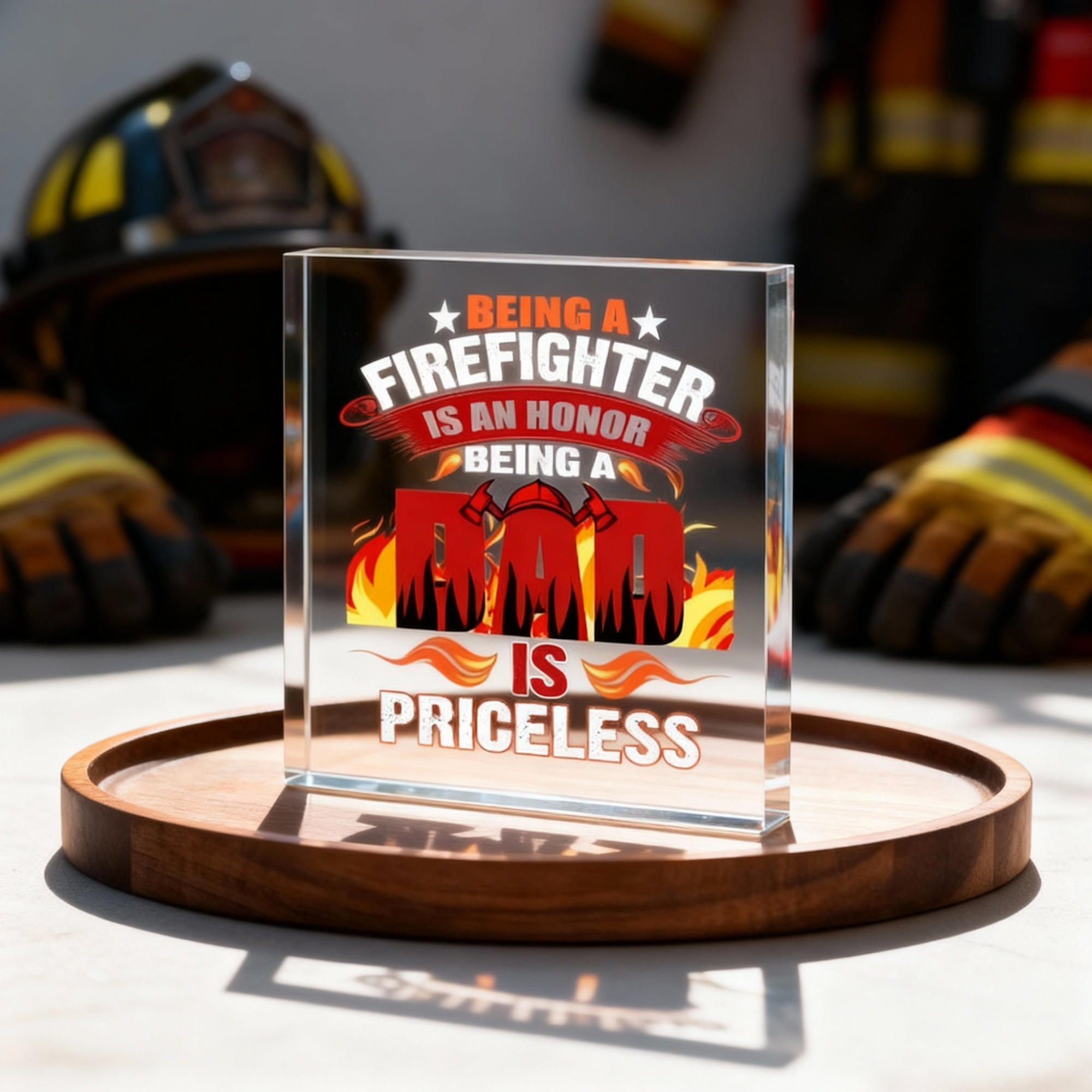 Firefighter Acrylic Plaque - Being a Dad is Priceless Gift Desk Decor