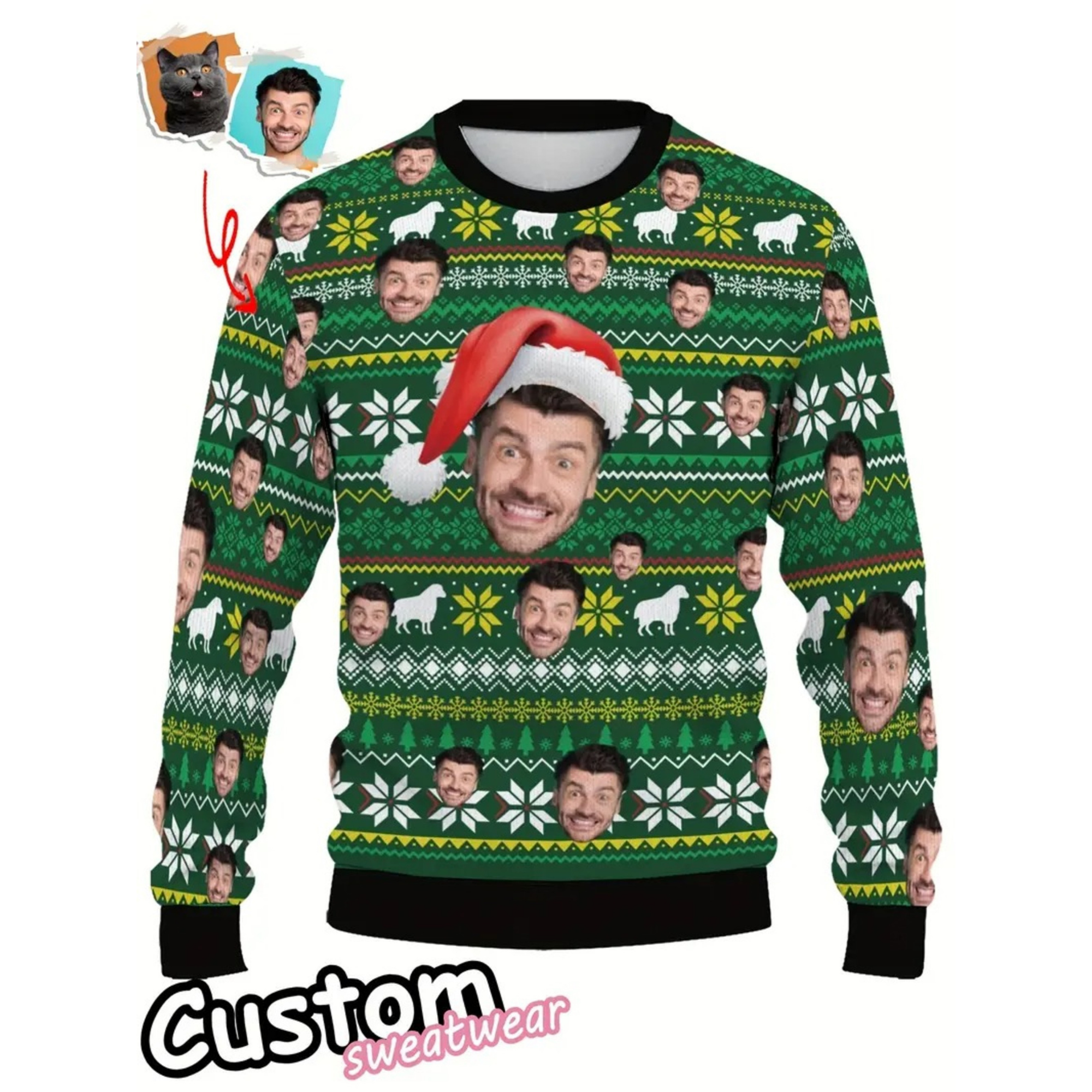 Custom Face Ugly Christmas Sweater - Personalized Photo Green