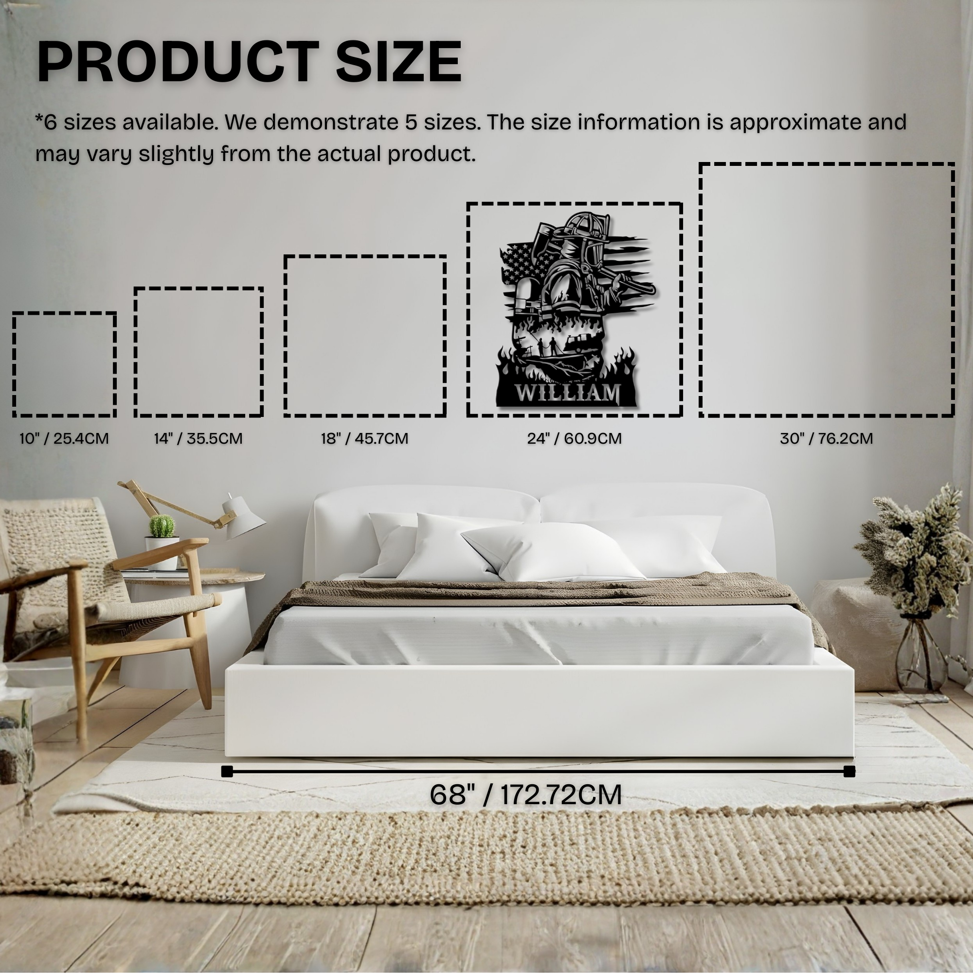 Feuerwehrmaske mit gekreuzten Äxten – Individuelles Namensschild aus Metall – Personalisierte Wanddekoration
