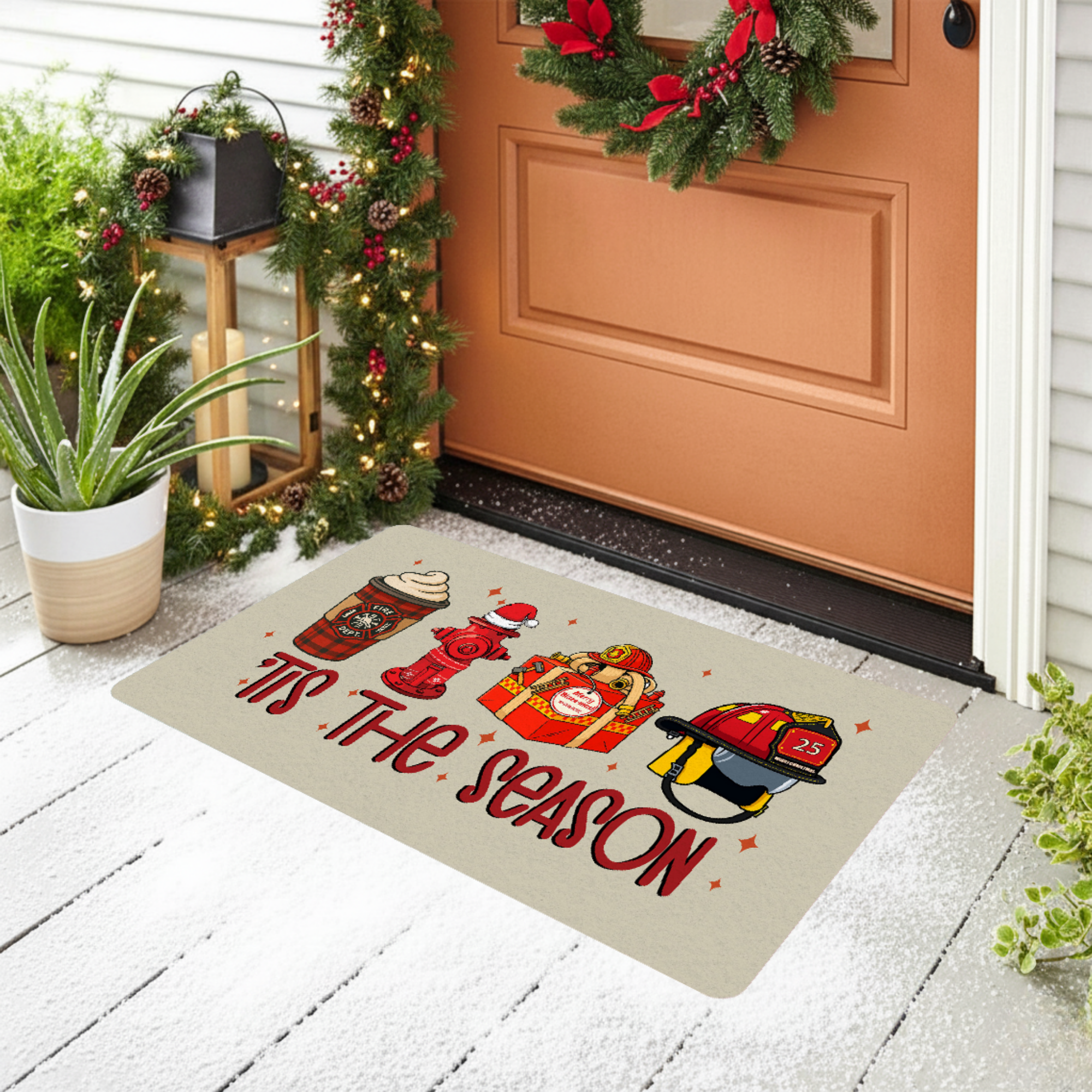 Tis The Season - Firefighter Christmas Doormat
