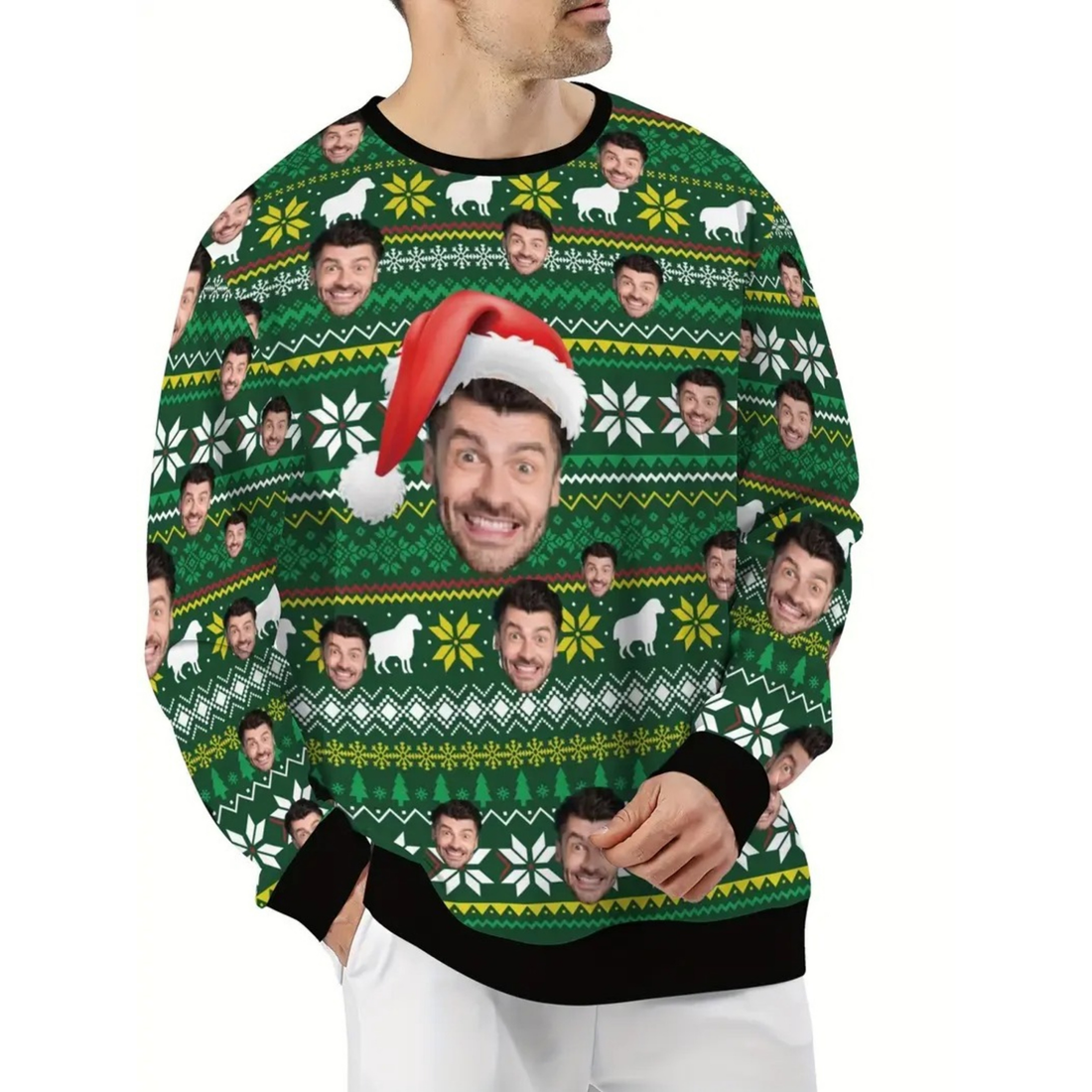 Custom Face Ugly Christmas Sweater - Personalized Photo Green