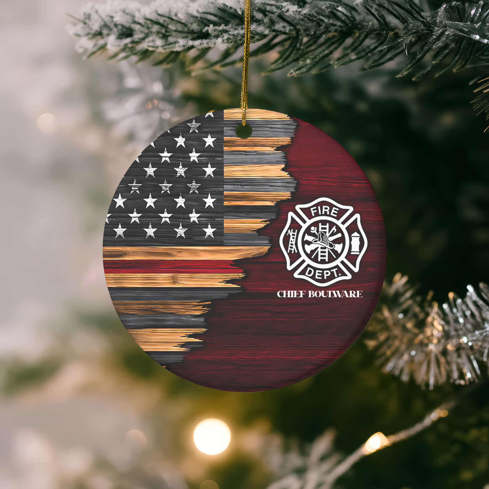Personalized Firefighter American Flag Christmas Ornament