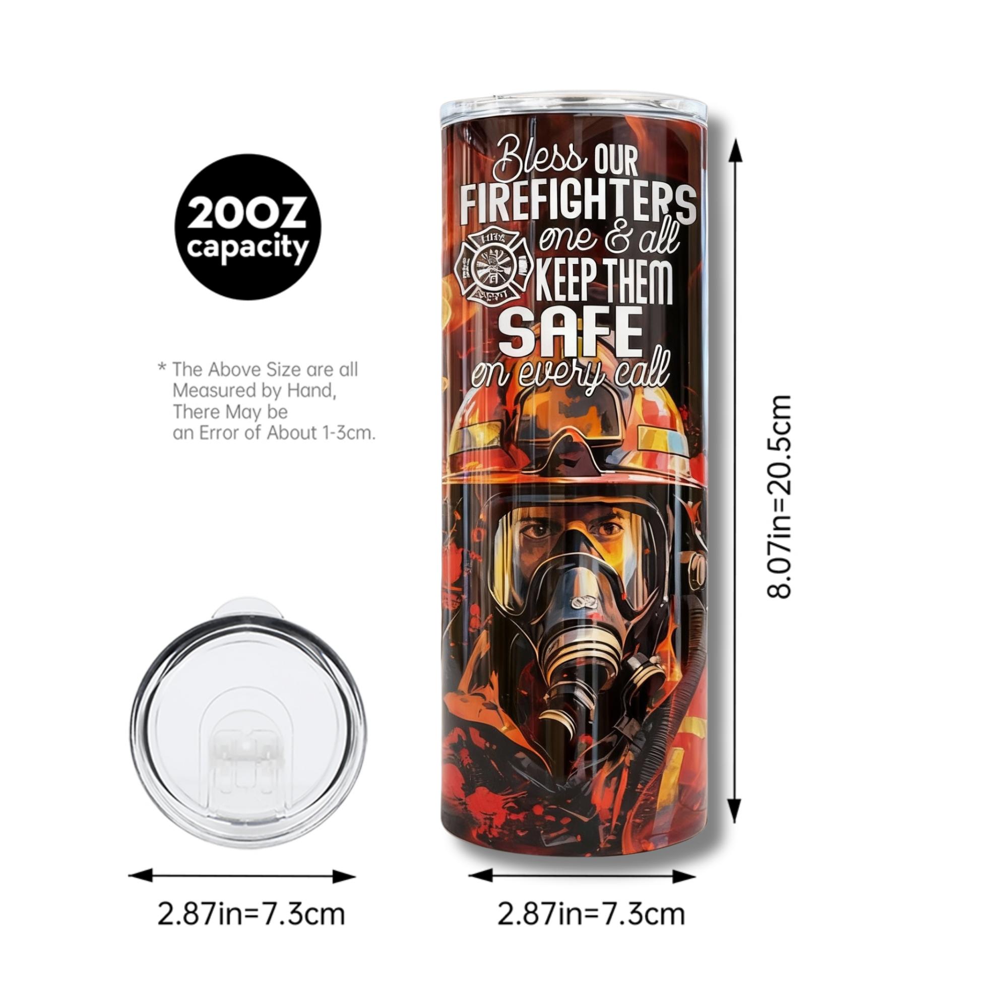Firefighter Prayer Tumbler 20oz Skinny Tumbler - Bless Our Firefighters Keep Them Safe