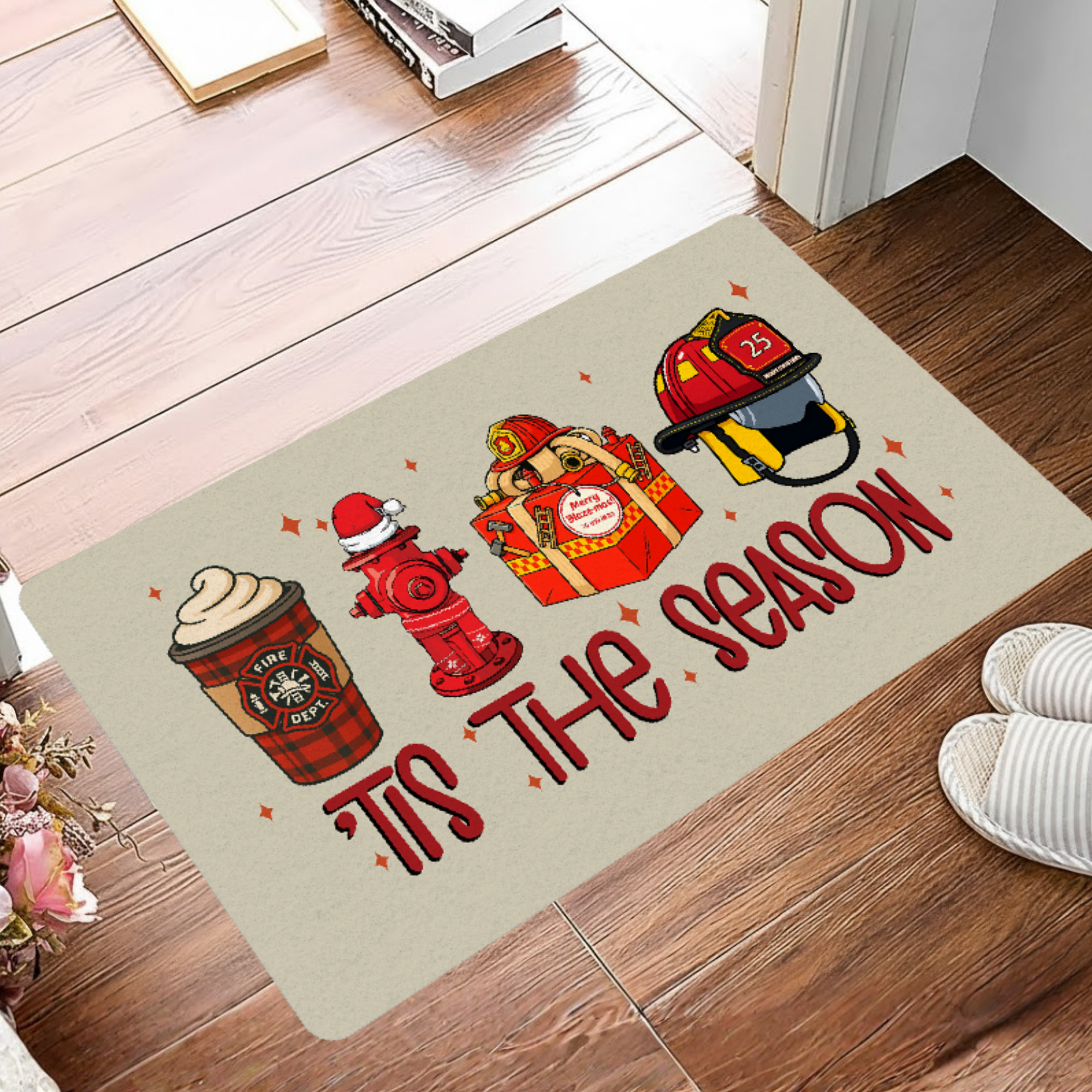 Tis The Season - Firefighter Christmas Doormat