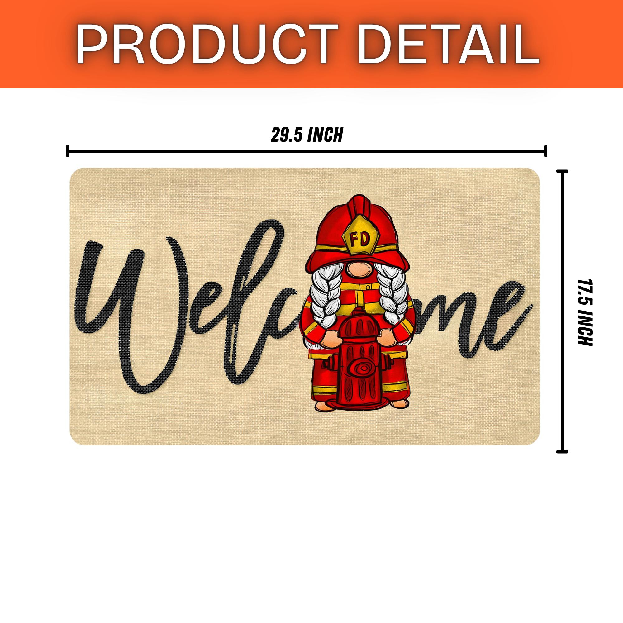 Firefighter Gnome Welcome Doormat - Fire Department FD Outdoor Door Mat
