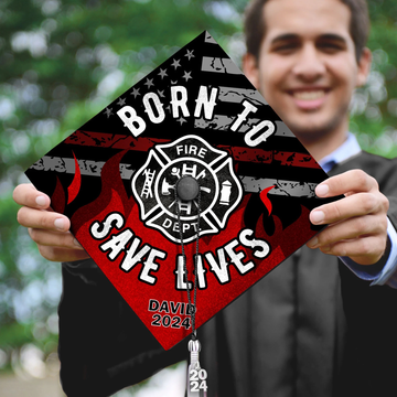 Firefighter Graduation Cap Topper - Custom Born To Save Lives Fire Dept