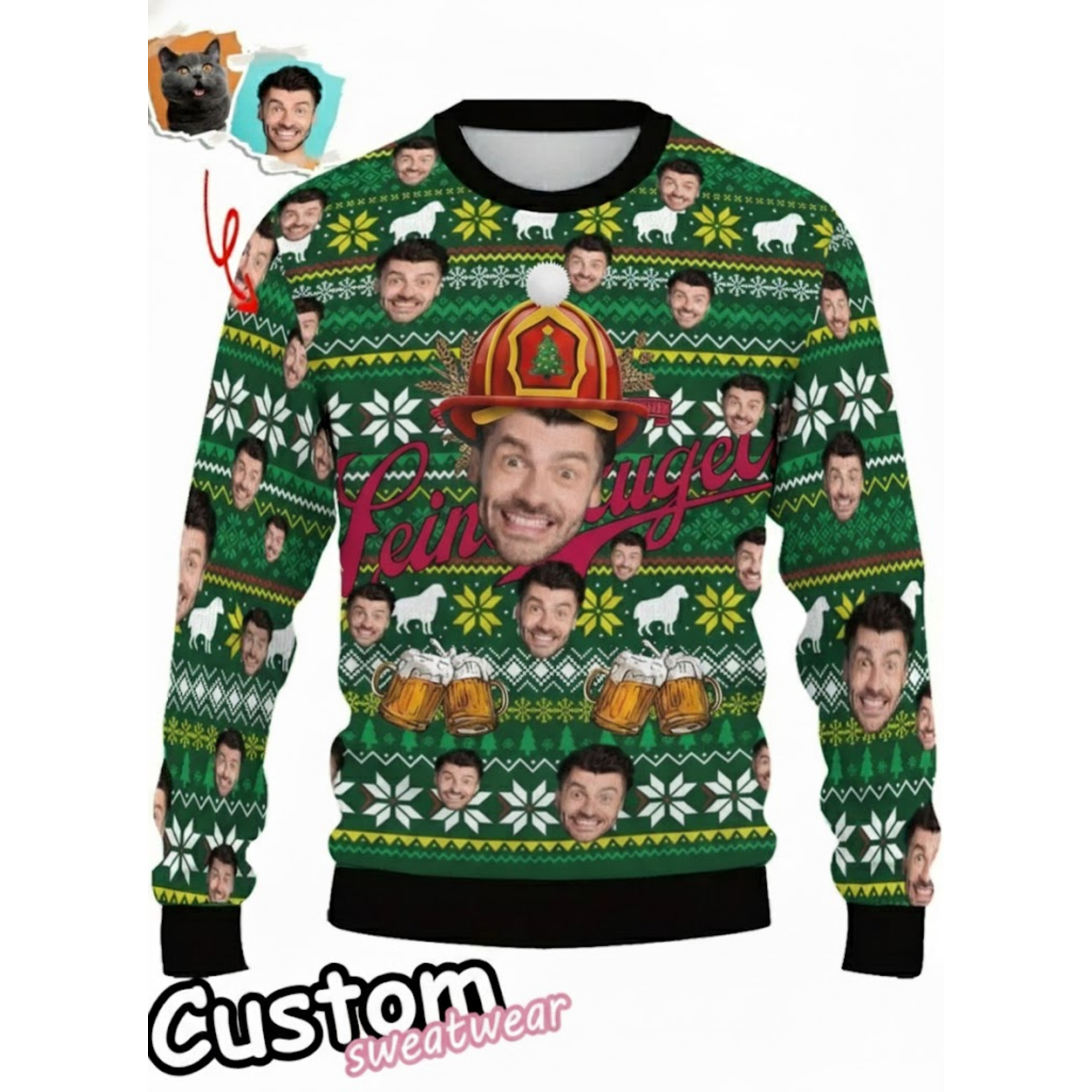 Custom Face Ugly Christmas Sweater - Personalized Photo Green