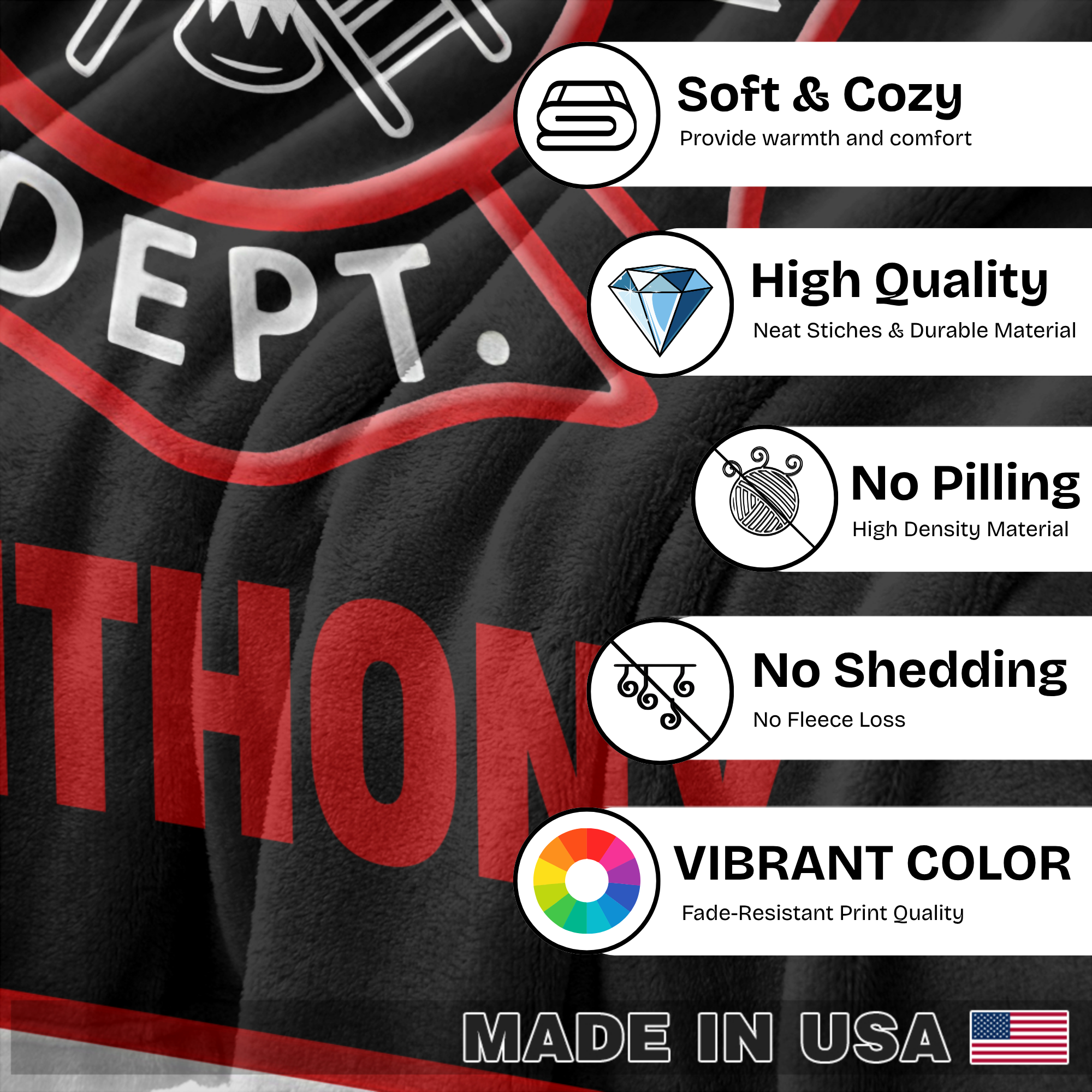 Couverture personnalisée pour pompiers - Motif personnalisé avec le nom du pompier