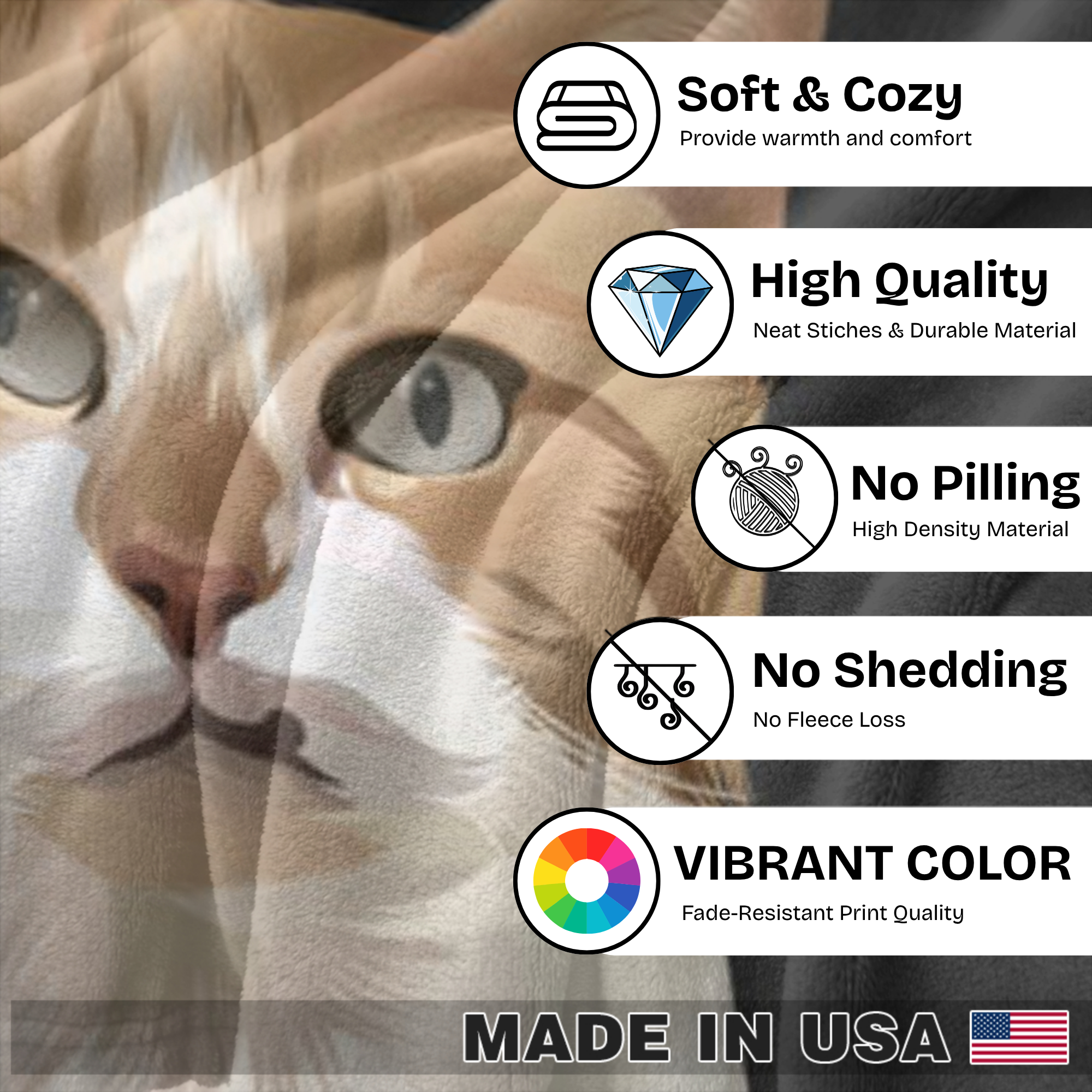 Couverture personnalisée avec portrait d'animal de compagnie - Illustration personnalisée avec le nom de votre chien ou chat