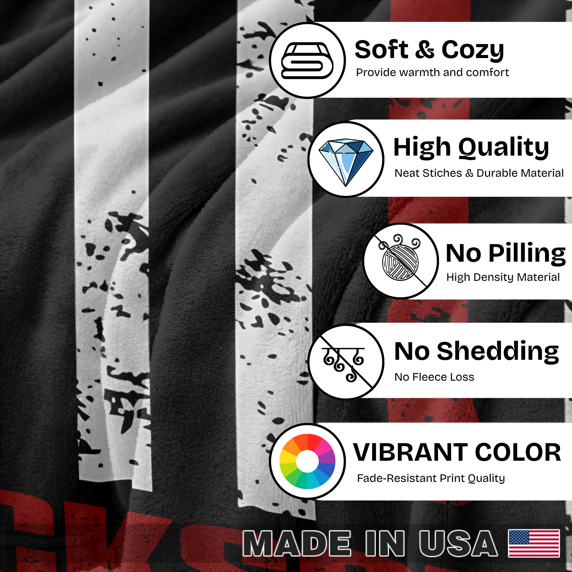 Couverture personnalisée pour pompier - Drapeau de la Ligne Rouge - Nom personnalisé