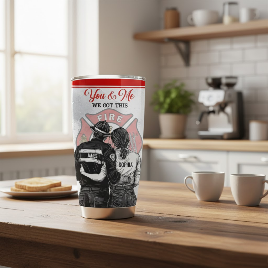 Firefighter Couple Tumbler - Personalized You And Me 20oz Custom Names