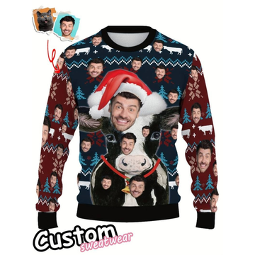 Custom Face Ugly Christmas Sweater - Personalized Photo Cow
