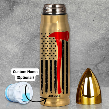 Firefighter Bullet Tumbler - 16oz Insulated American Flag Axe Bottle