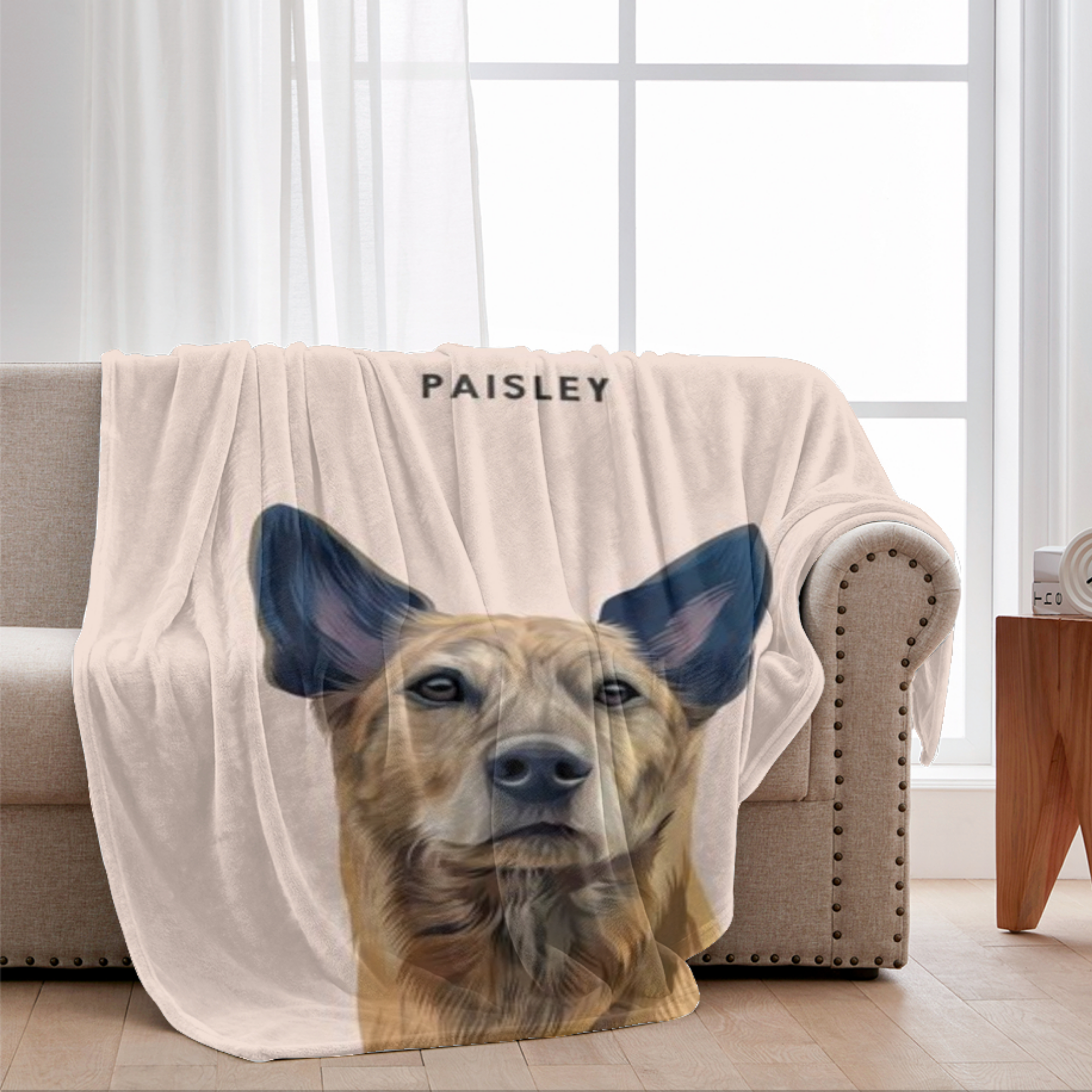 Couverture personnalisée avec portrait d'animal de compagnie - Illustration personnalisée avec le nom de votre chien ou chat