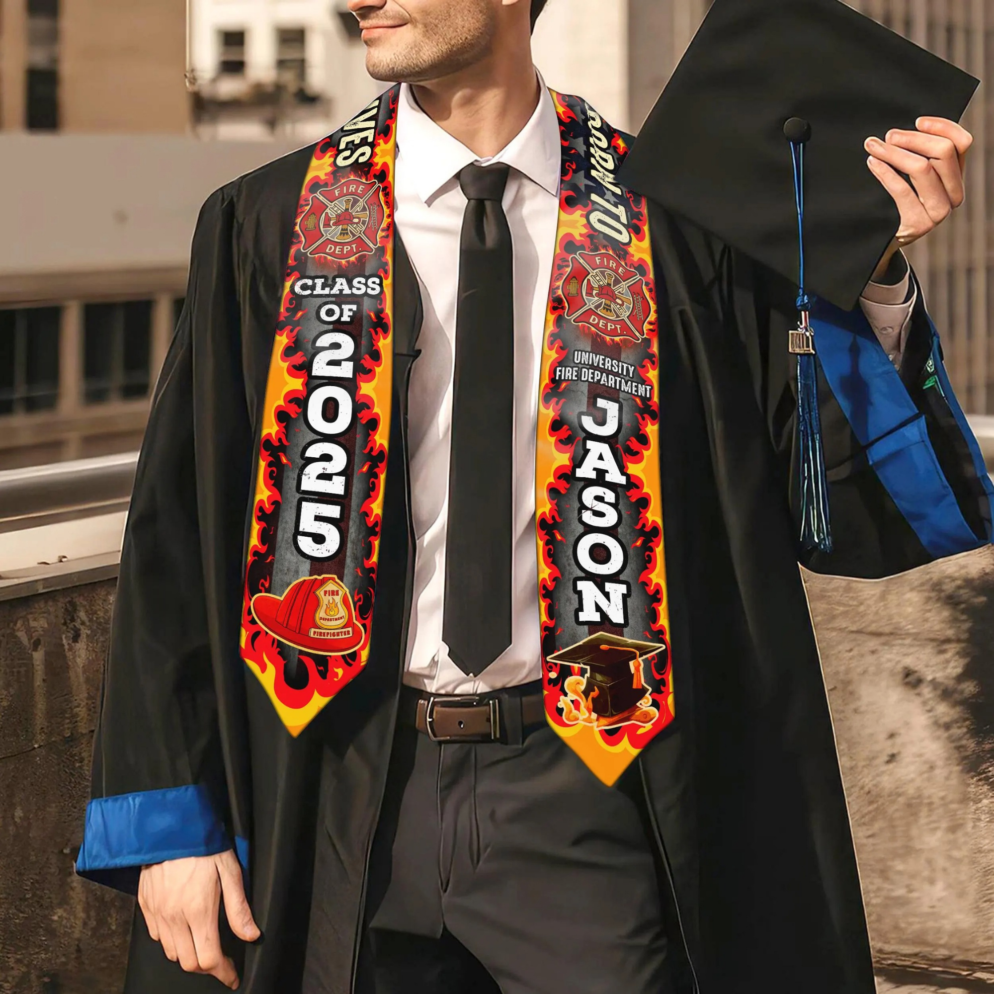 Firefighter Graduation Stole - Custom Fire Academy Born To Save Lives Sash
