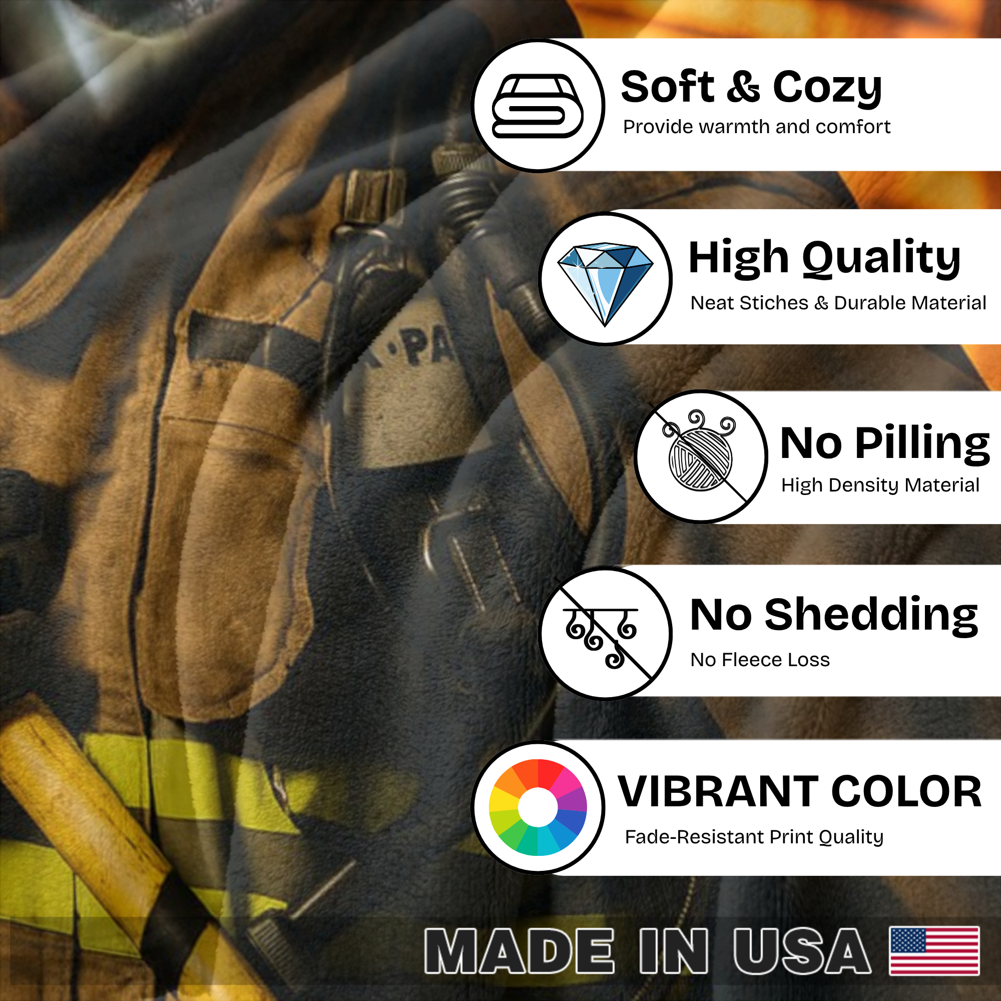 Custom Pet Photo Firefighter Blanket - Fire Background Action Style