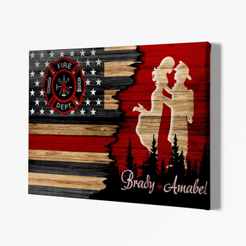 Firefighter Couple Canvas - Personalized Names Thin Red Line Wall Art