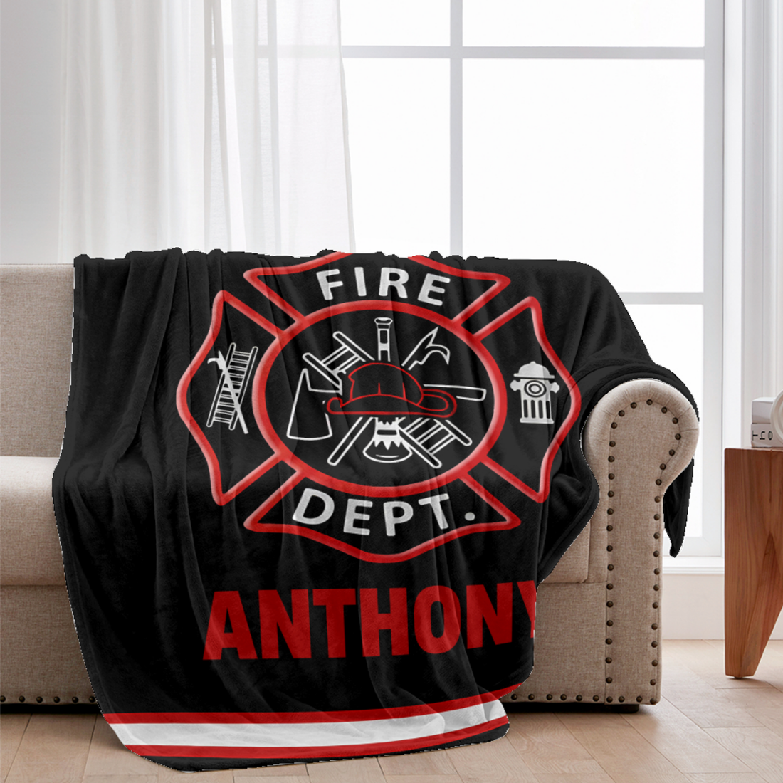 Personalized Fire Department Blanket - Custom Name Firefighter Design