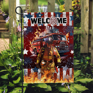 Weihnachtliche Gartenflagge für Feuerwehrleute – Amerikanische Flagge der Feuerwehr 