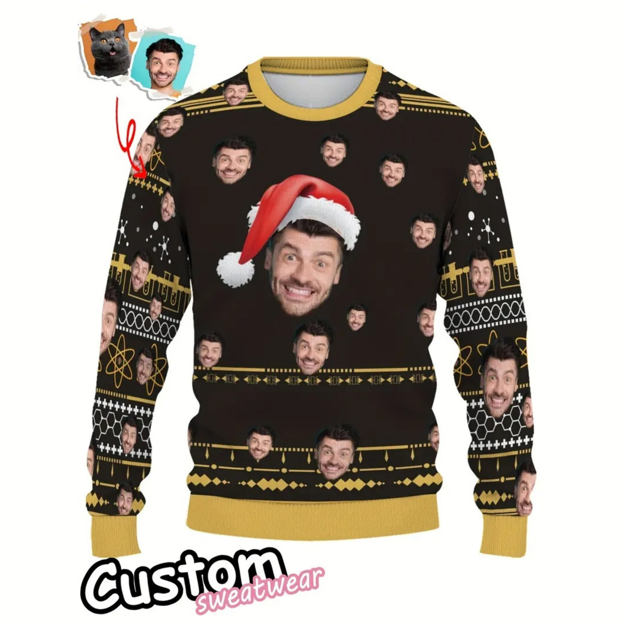 Custom Face Ugly Christmas Sweater - Personalized Photo Brown