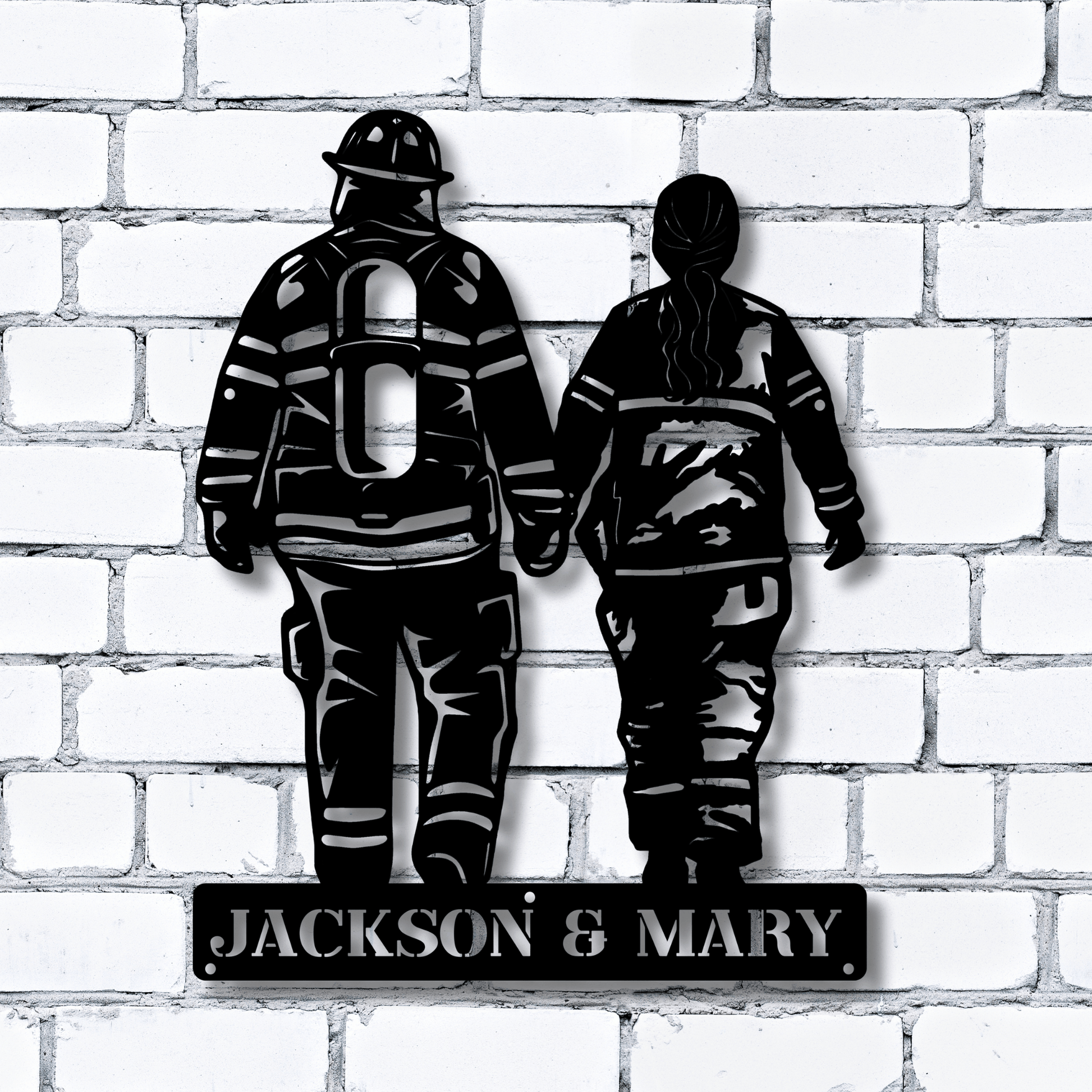 Personalized Firefighter Couple Metal Sign - Custom Names Wall Art