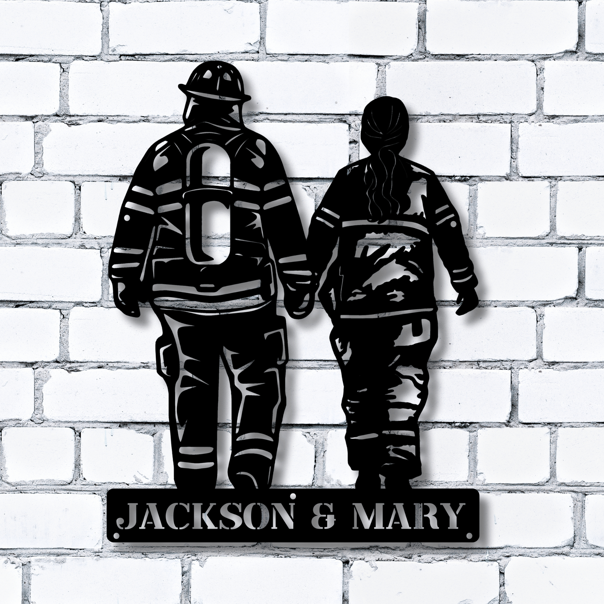 Personalized Firefighter Couple Metal Sign - Custom Names Wall Art