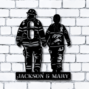 Personalized Firefighter Couple Metal Sign - Custom Names Wall Art