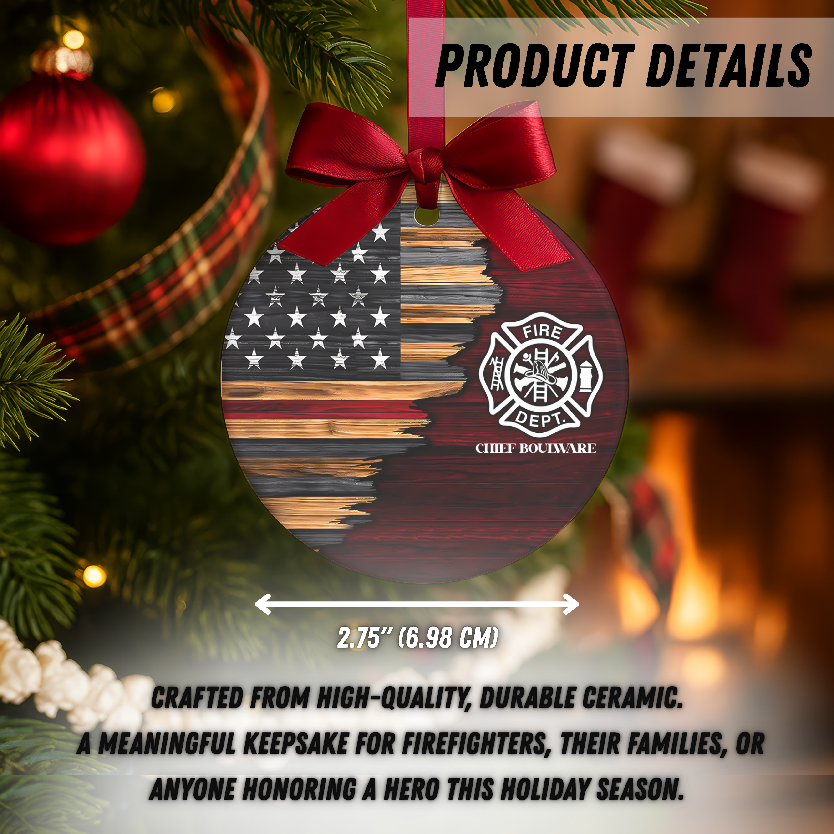 Personalized Firefighter American Flag Christmas Ornament