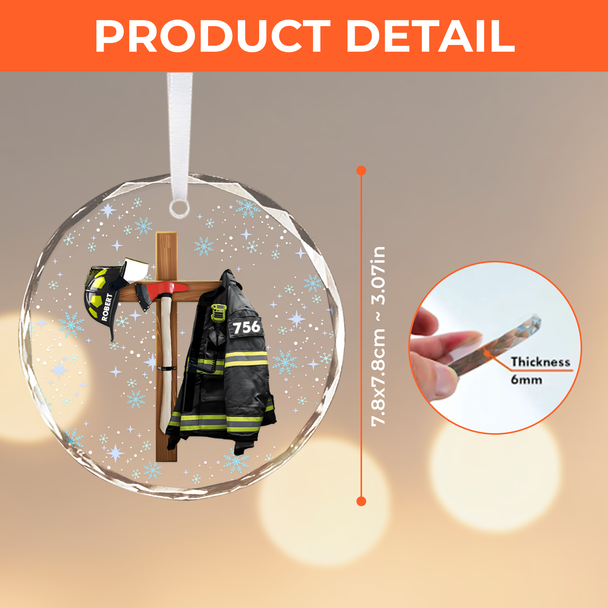 Custom Christian FireFighter Ornament - Personalized Name Number Glass Ornament