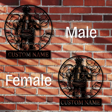 Personalized Firefighter Metal Sign - Custom Name Wall Art - Male Female Firefighter Silhouette Decor
