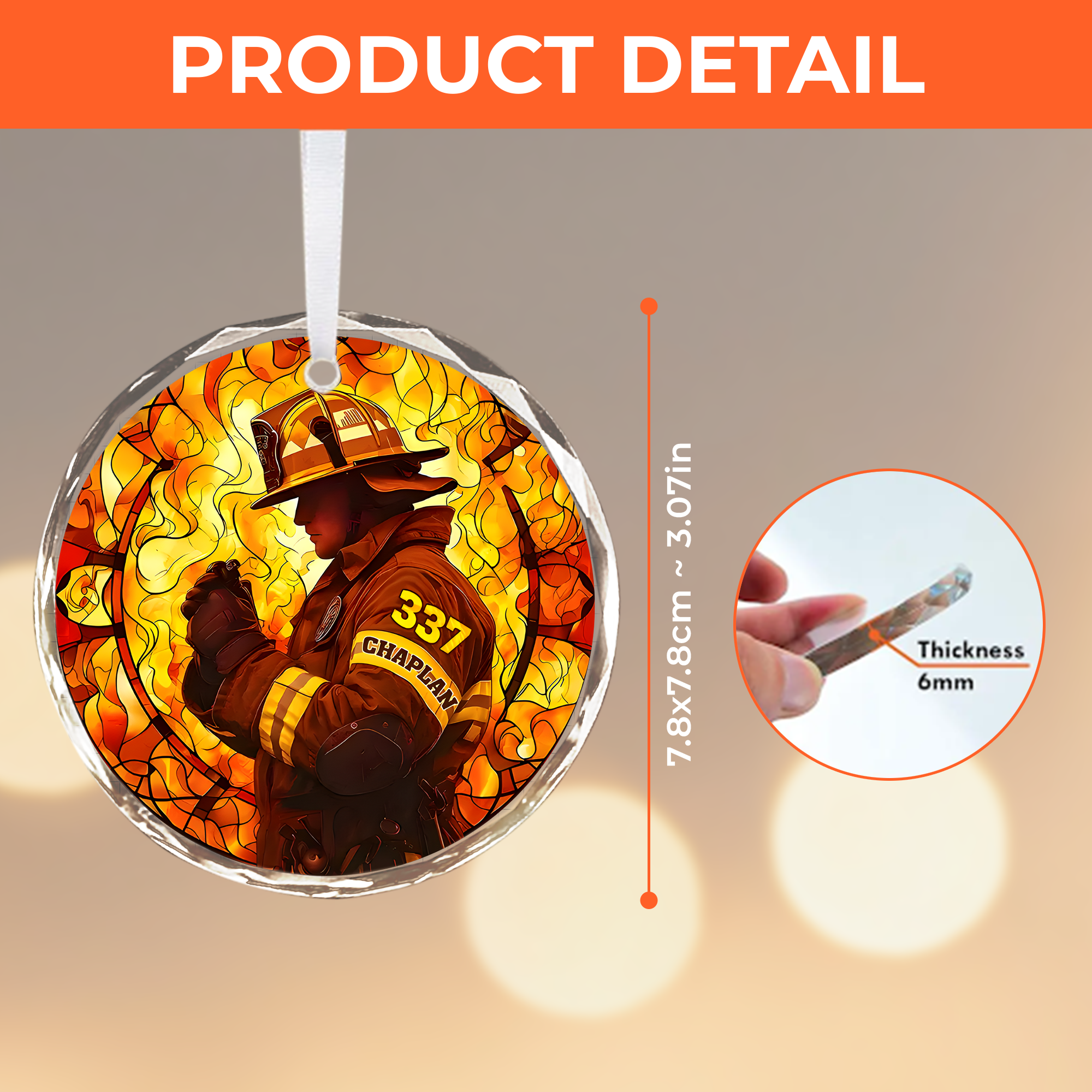 Custom FireFighter Ornament Aesthetic Art - Personalized Name Number Glass Ornament