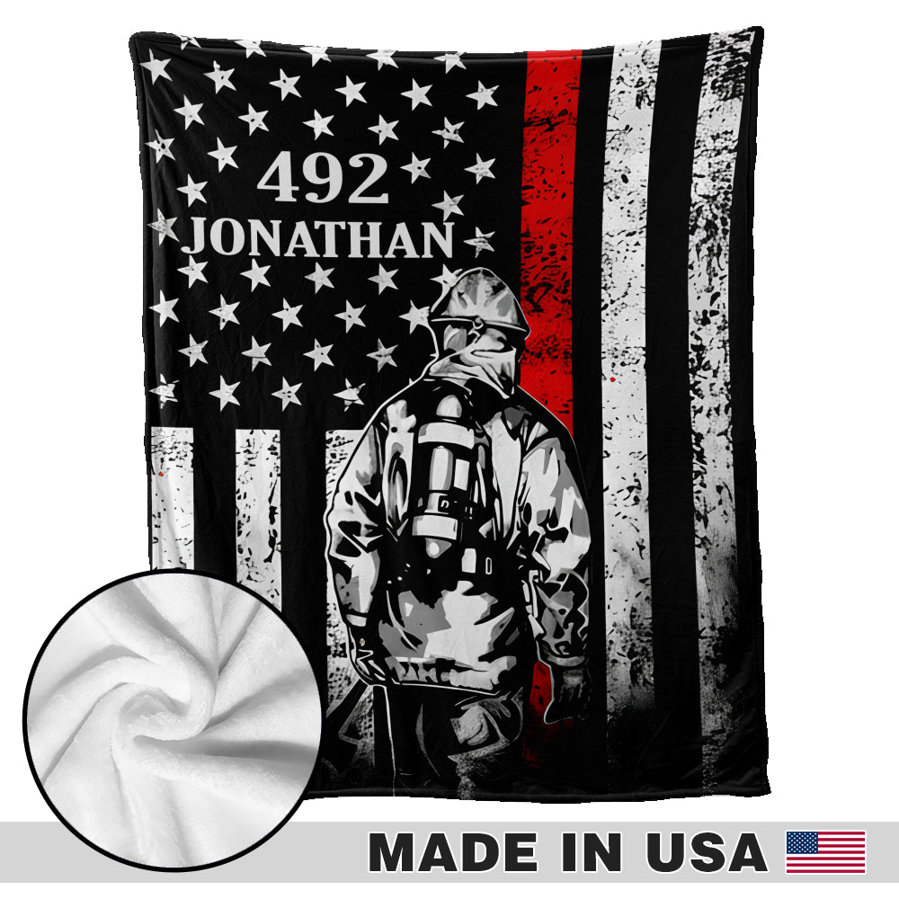 Couverture personnalisée pour pompier - Drapeau rouge avec nom et numéro