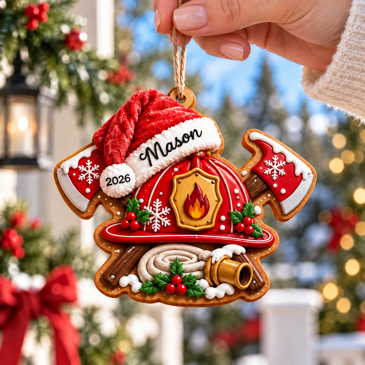 Personalized Firefighter 3D Relief Acrylic Ornament - Custom Fireman Christmas Tree Decor