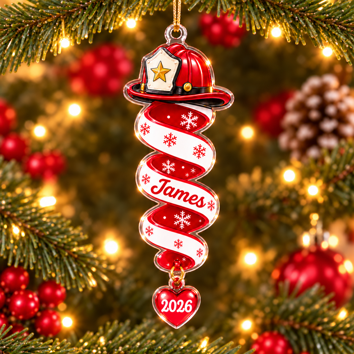 Personalized Acrylic Firefighter Christmas Ornament – Custom Name