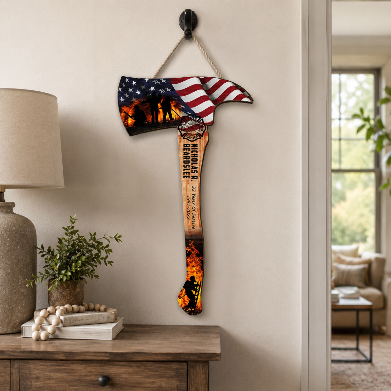 Custom Firefighter Axe Wood Sign - Gifts for FireFighter Colleagues Friends Family